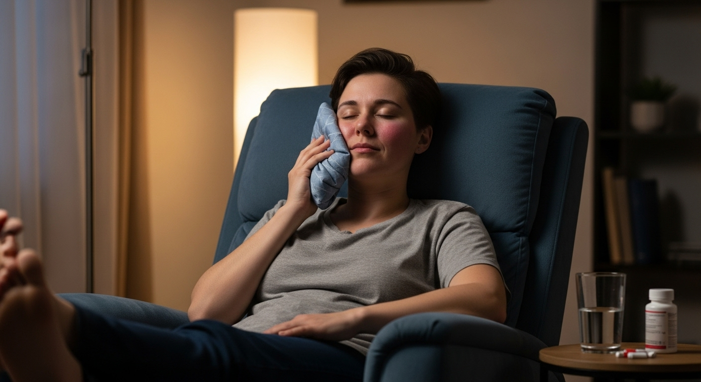 Using recliner chair and ice pack for pain relief after wisdom teeth removal before sleep