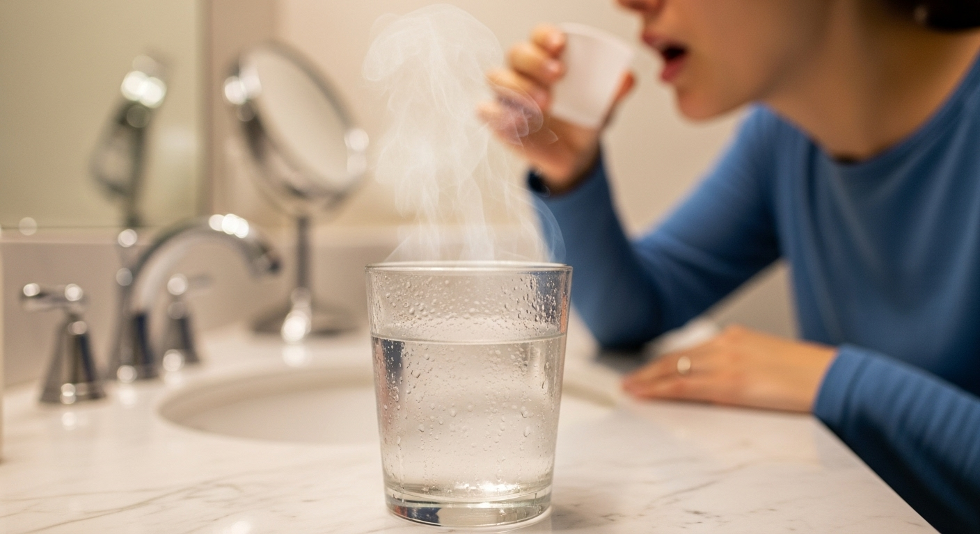 Warm salt water rinse as a natural remedy to ease throbbing pain after a root canal.