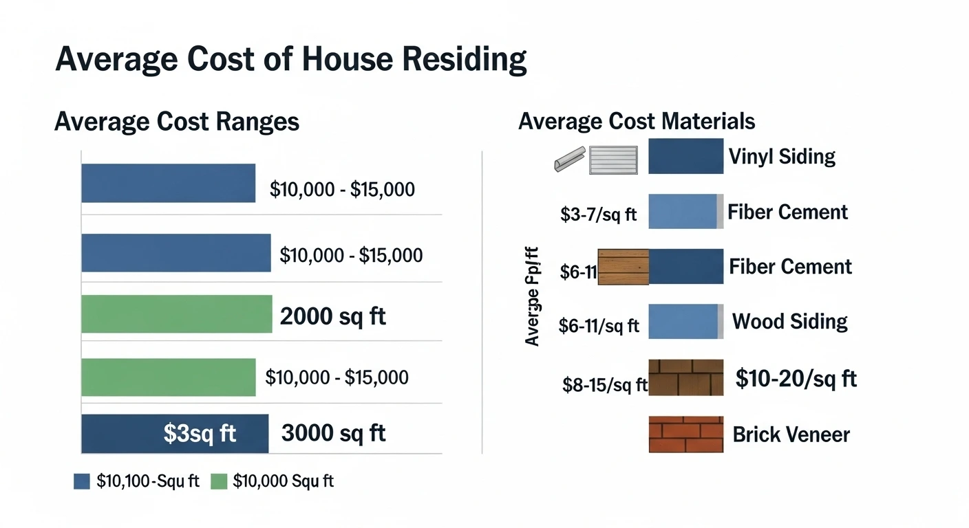Infographic showing average cost to reside a house by size and siding materials.