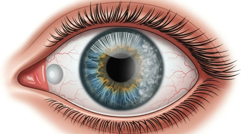 Close-up of an eye with cloudy lens showing cataract progression.