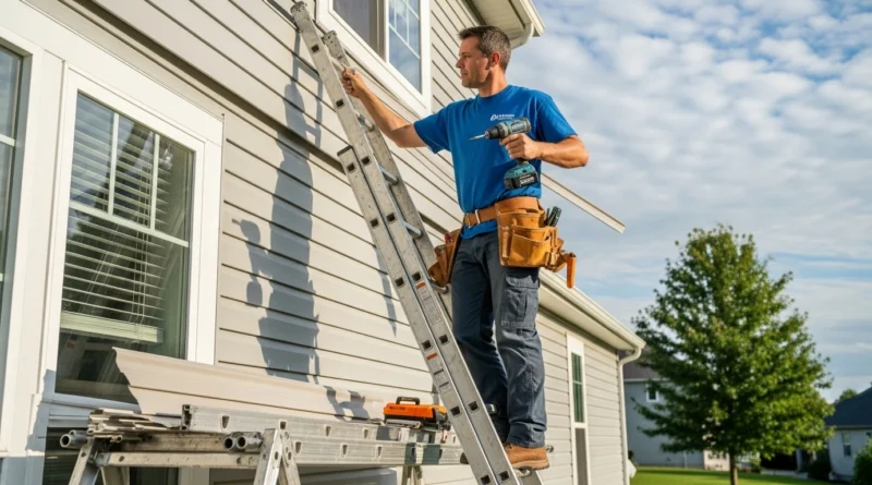 Contractor installing new vinyl siding on a residential home exterior.